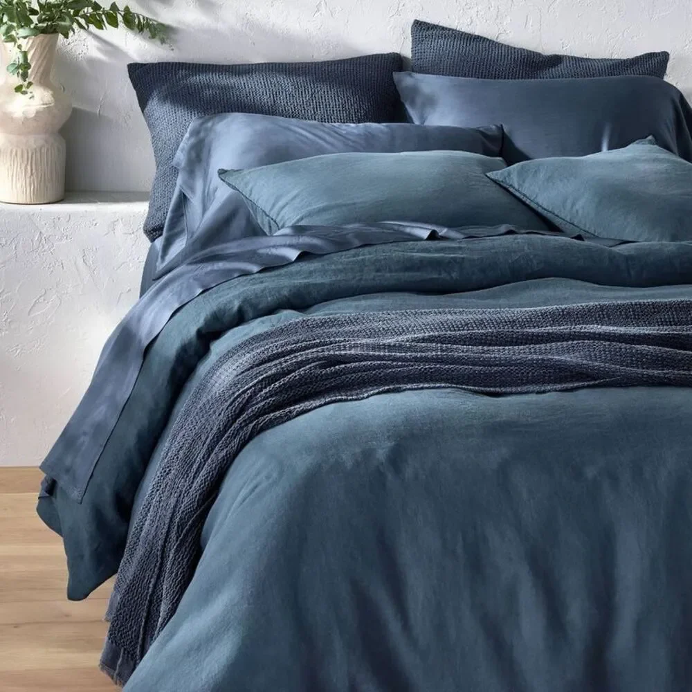 Casaluna Blue and Cream Linen Duvet Cover Set